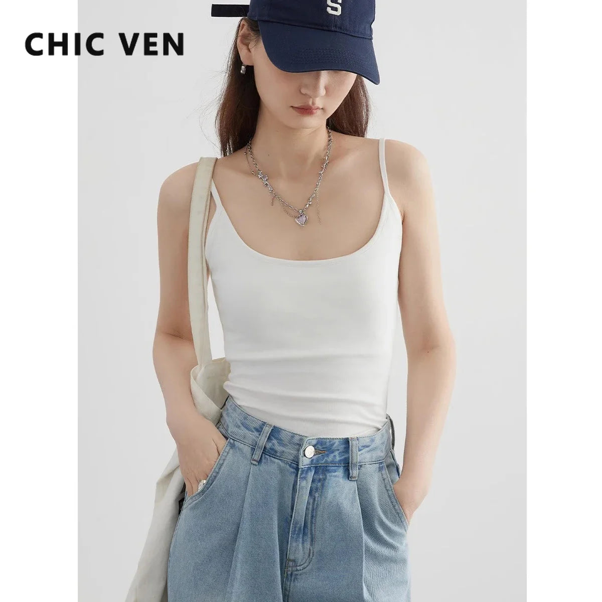 CHIC VEN Women Camis Slim New U Neck Sleeveless Knitted Solid Female Tank Woman Top Basic Clothing Spring Summer 2024