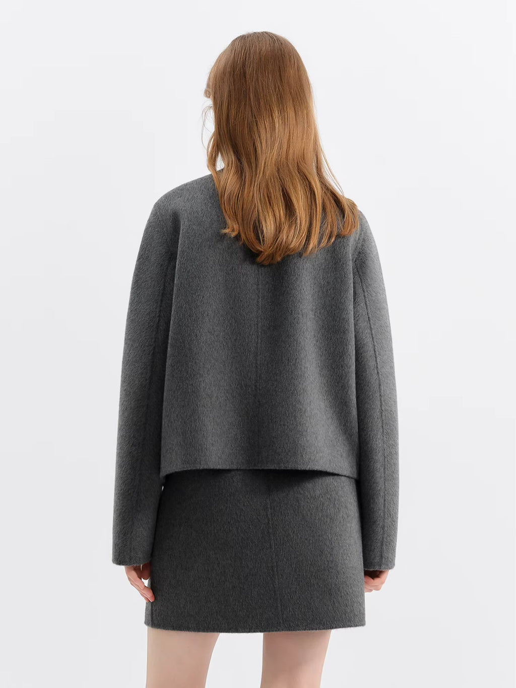 2025 Winter Women Short Wool Blend Coat Set with 3D Floral Pattern - Elegant Two-Piece Outerwear for Casual and Date Nights