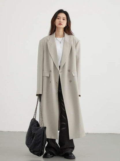 CHIC VEN Women's Trench Coat Korean Double Breasted Long Jackets Korean Fashion Soild Office Lady Overcoats Spring Autumn 2024