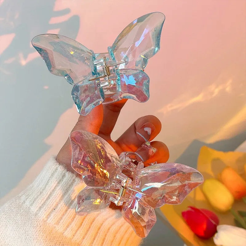 2Pcs Colorful Butterfly Hair Claws for Women Transparent Large Hair Claw Clip Girls Acrylic Hairpins Barrettes Hair Accessories