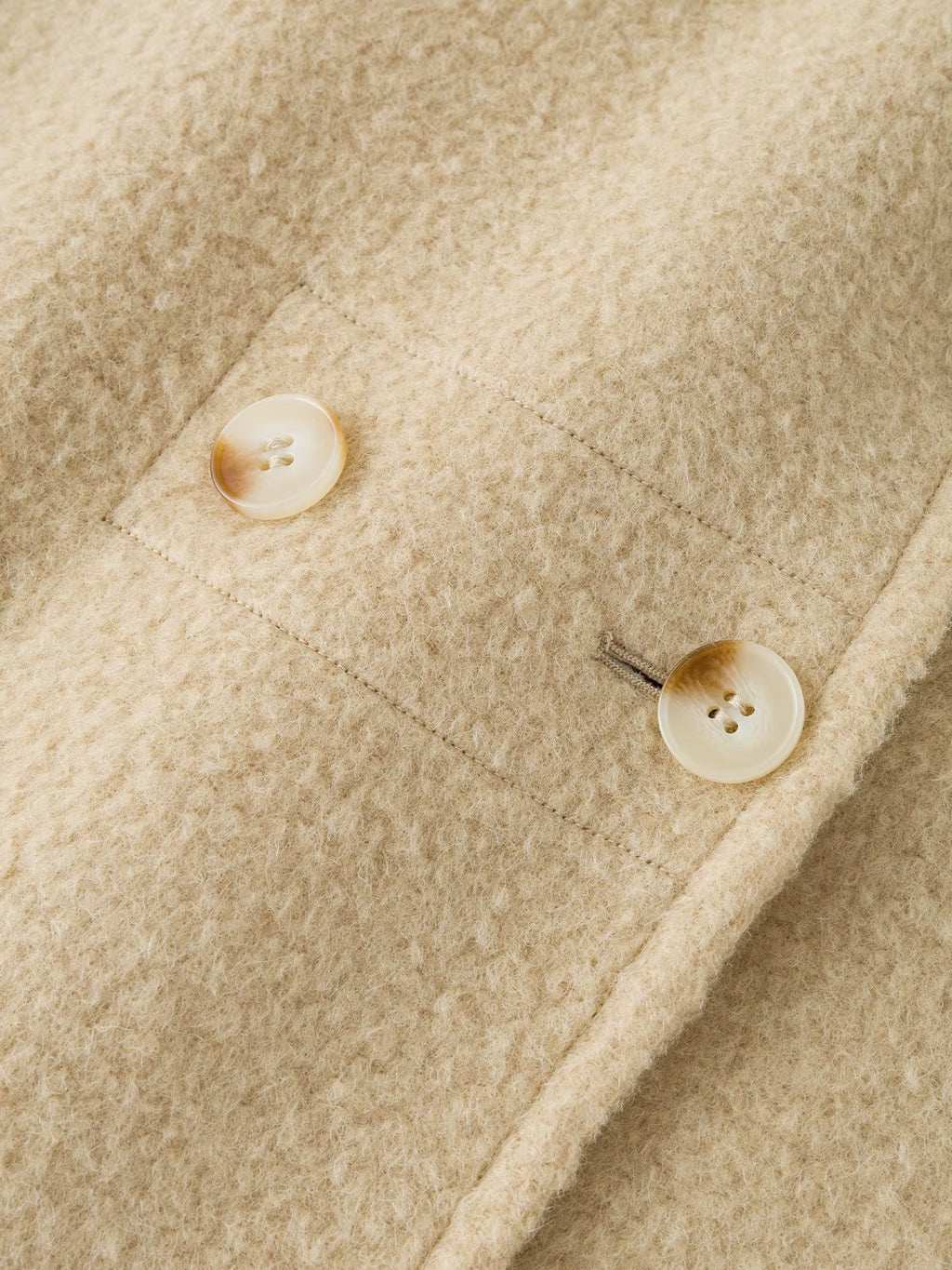 Oatmeal Stand Collar Double-breasted Patch Pocket Woolen Coat 2025 Winter Woolen Coat Simple Sweet Temperament Korean