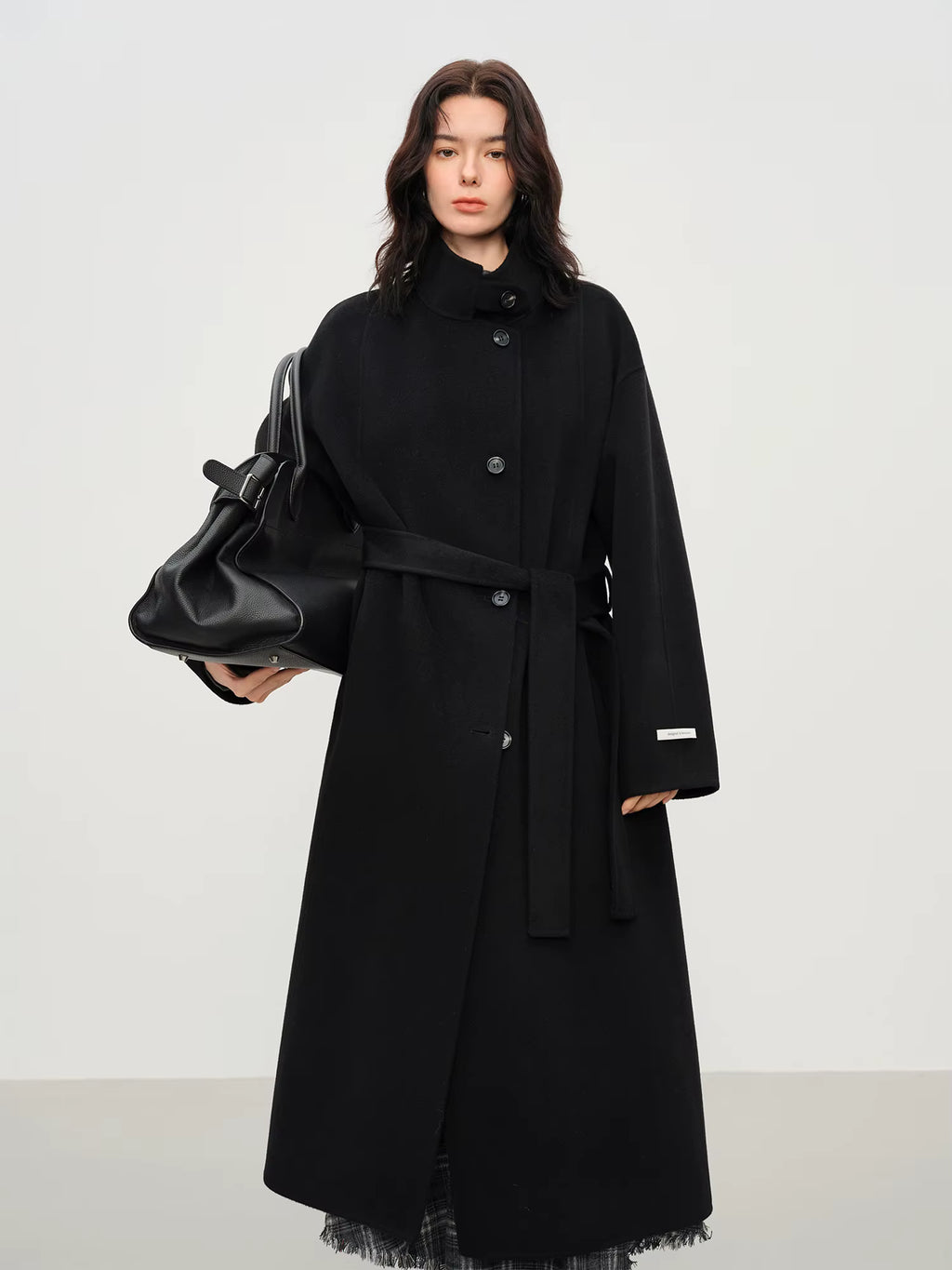 2025 New Women's Elegant Stand Collar 100% Wool Double-Faced Long Coat Diamond-Shaped Tailoring Autumn Winter Outerwear