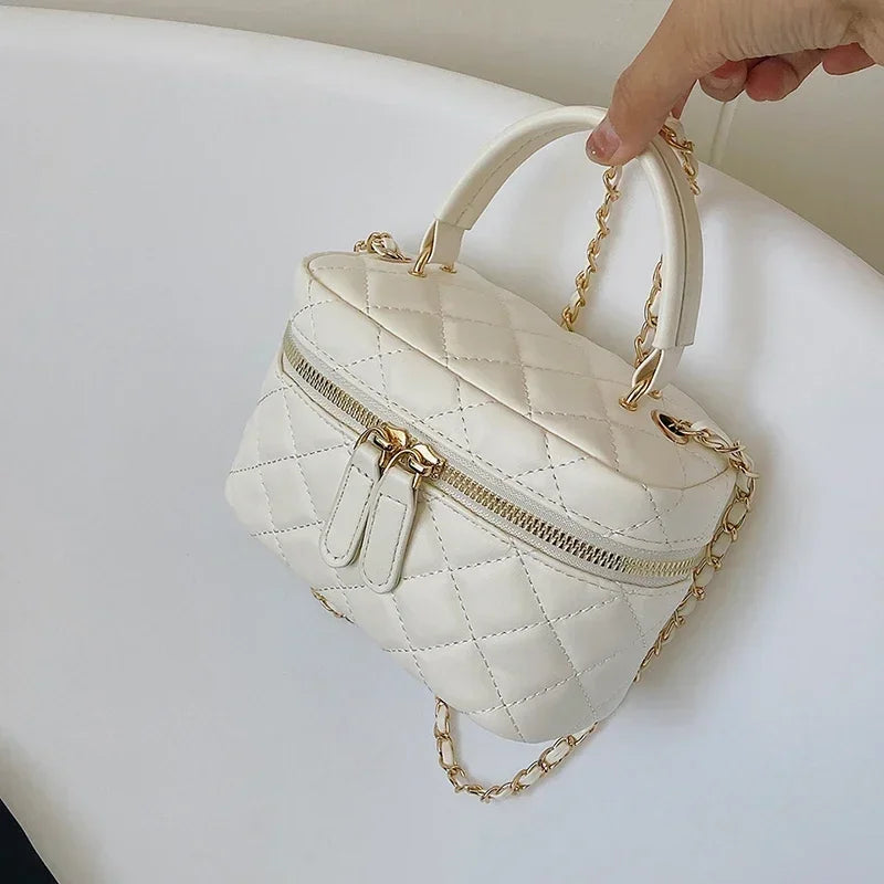 Hot Selling Sewing Thread Fashionable Pu Women's Shoulder Bag 2024 New Summer Women's Handbag Small Lightweight Box Bucket Bag