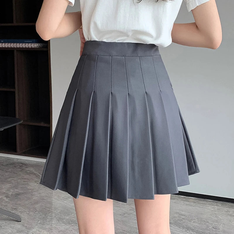 Elastic High Waist Pleated Skirt Woman Black Gray Short A-Line Skirts for Women 2023 Summer Jk Uniform Mini Skirt