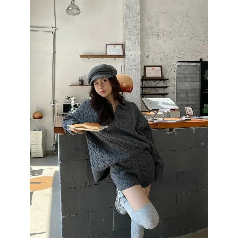 Deeptown White Basic Women Kint Sweater Long Sleeve Oversized Pullovers Korean Fashion Autumn Jerseys Old Money Casual Jumper