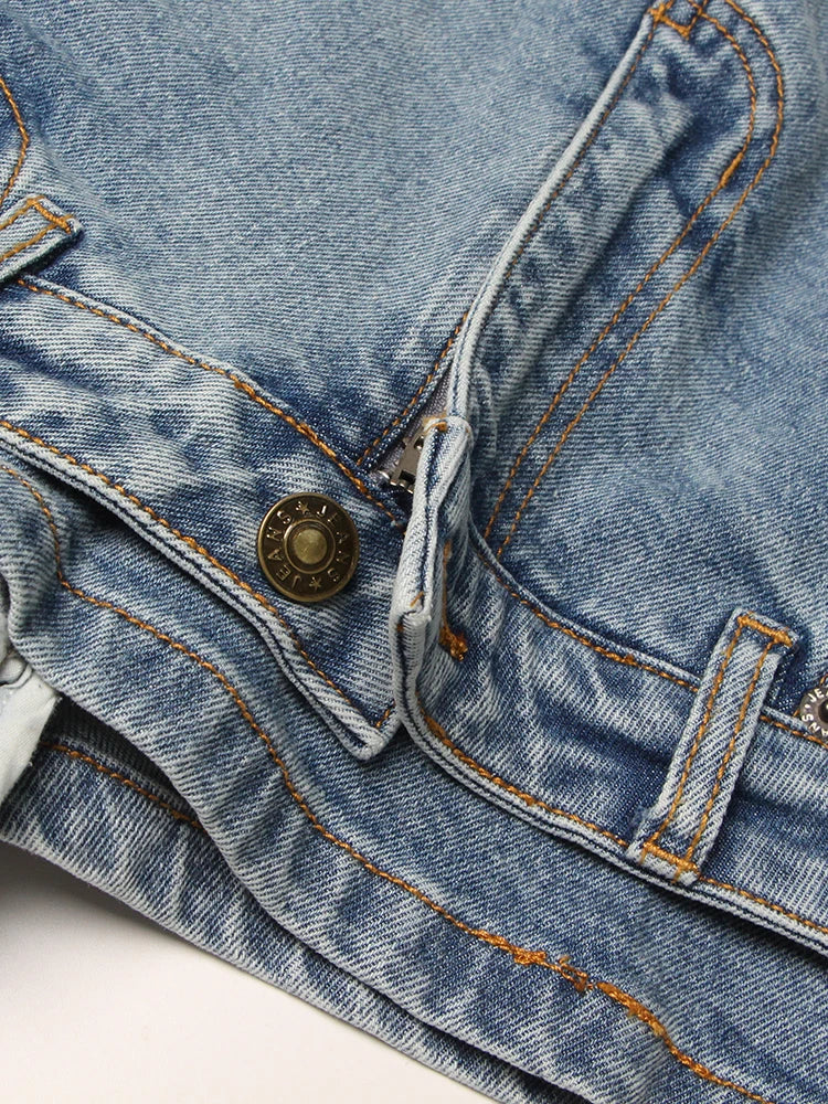 TWOTWINSTYLE Denim Solid Shorts Skirts For Women High Waist Patchwork Irregular Hem Streetwear Short Pants Female Clothing 2022
