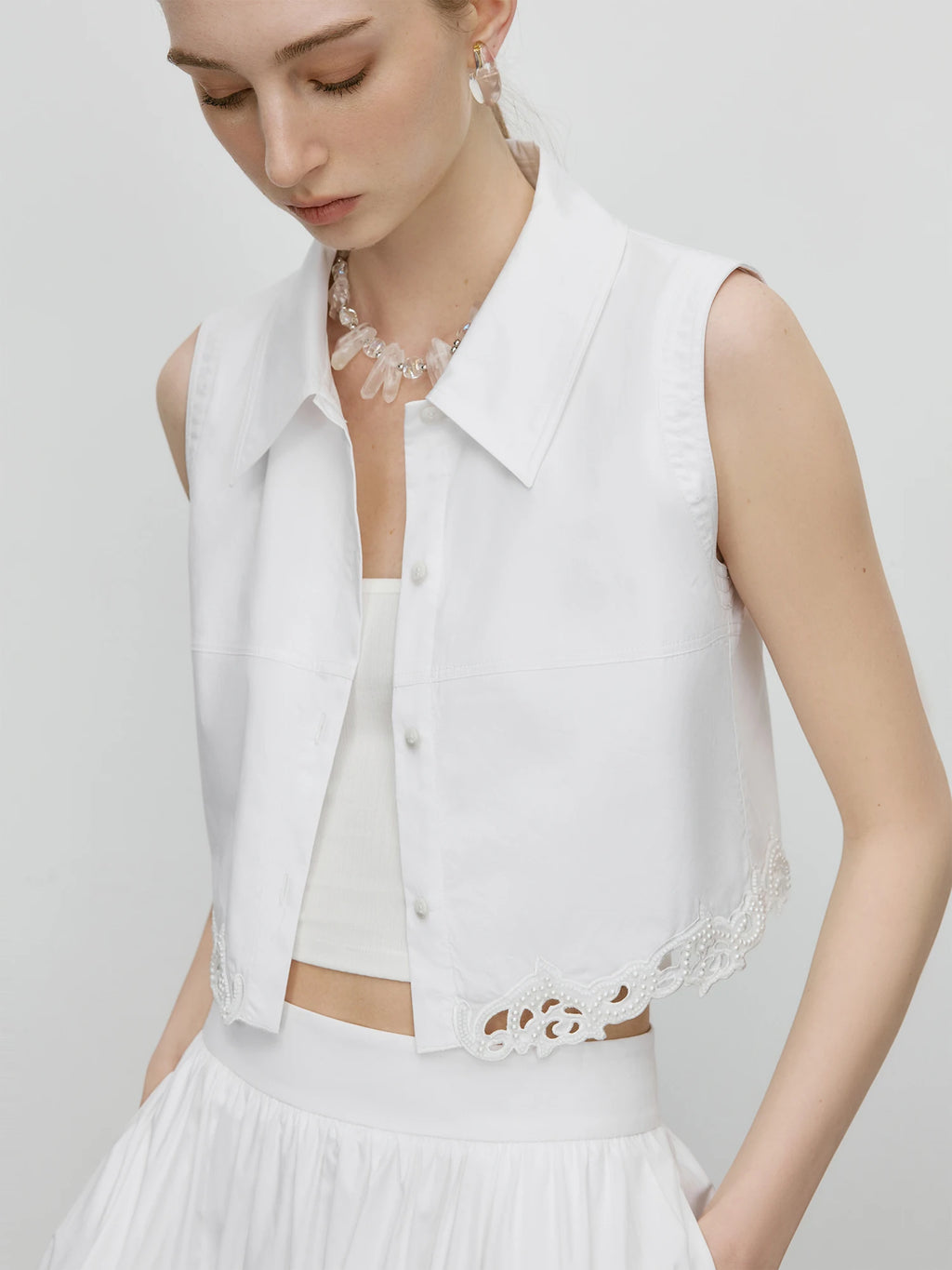FSLE【Premium Series】100% Cotton Embroidery Design Female Sleeveless Shirt Zipper Waist Long A-LINE Skirts 2025 Summer