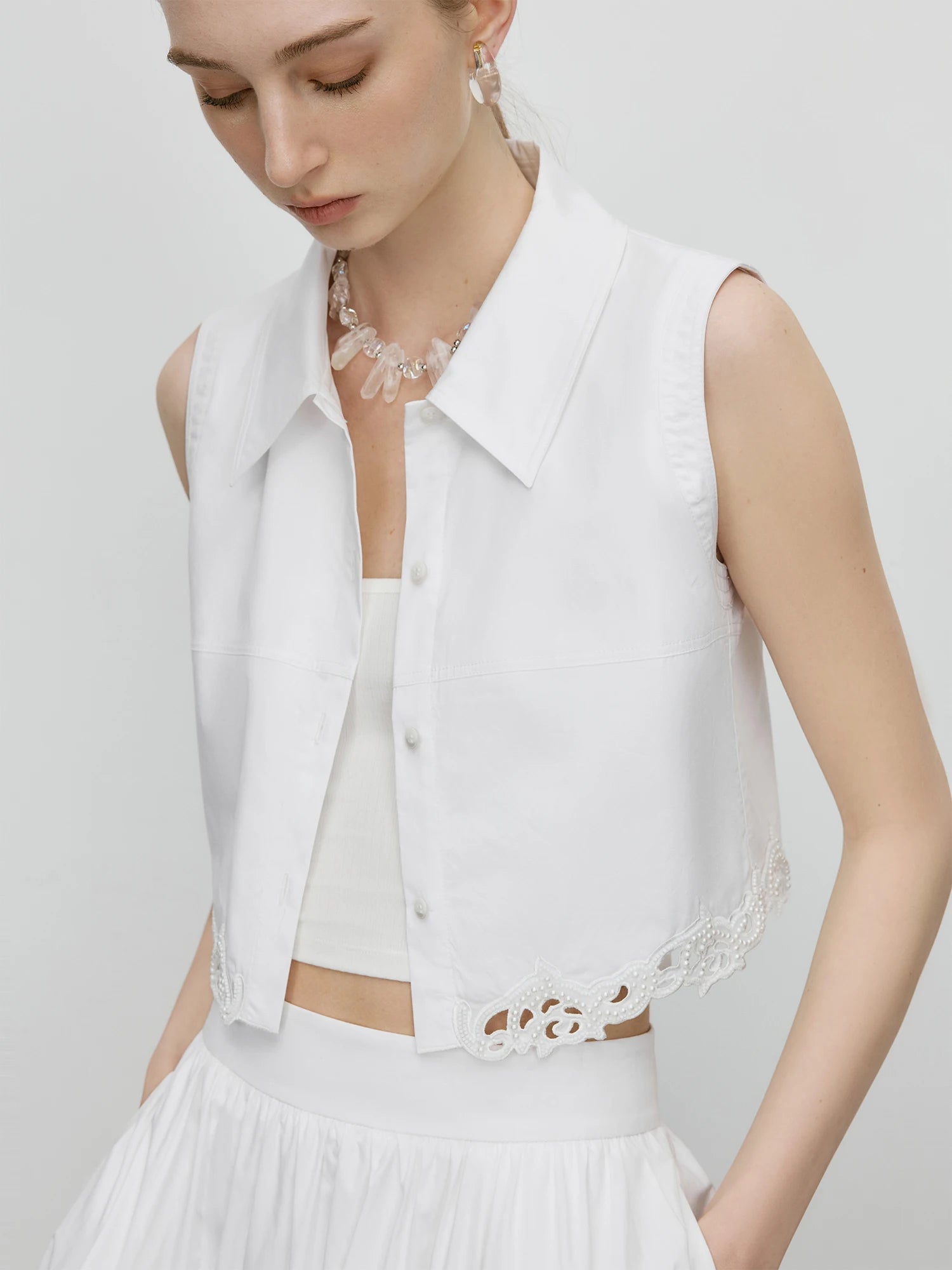 FSLE【Premium Series】100% Cotton Embroidery Design Female Sleeveless Shirt Zipper Waist Long A-LINE Skirts 2025 Summer