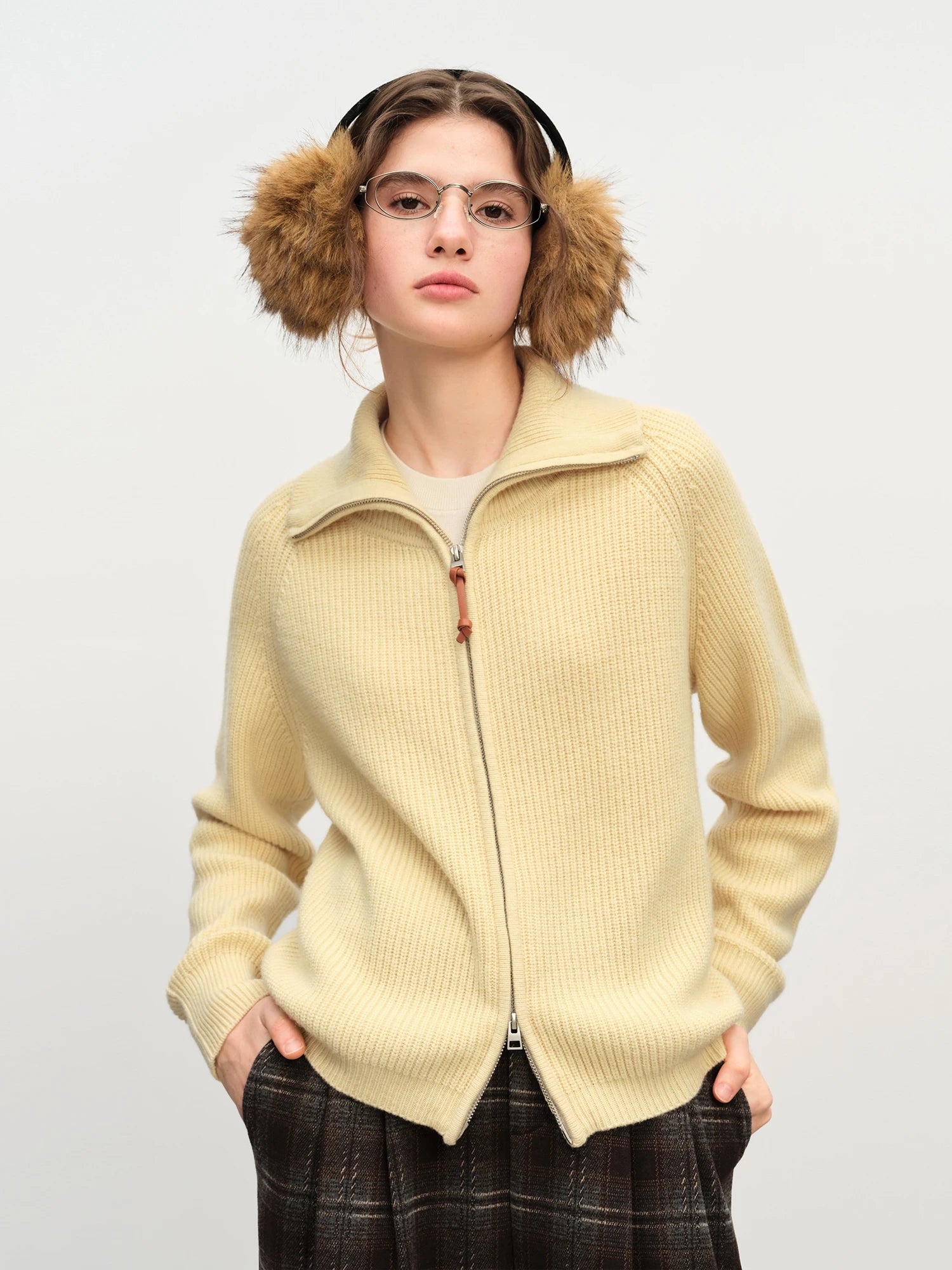 FSLE Women Relaxed Fit Oversized Wool Blend Knit Cardigan Coat Fall Winter 2025 New Style Zipper Front Outerwear Top for Casual