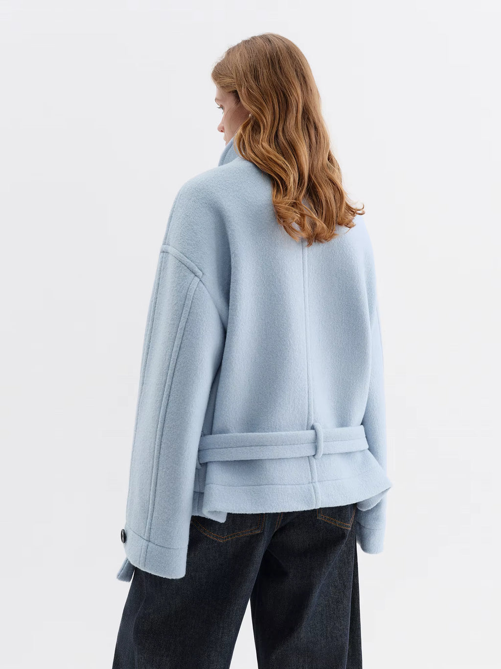 2025 Winter Women's Retro Pea Coat Short Wool Blend Jacket with Large Lapel Horn Buttons - Relaxed Fit Casual Outerwear