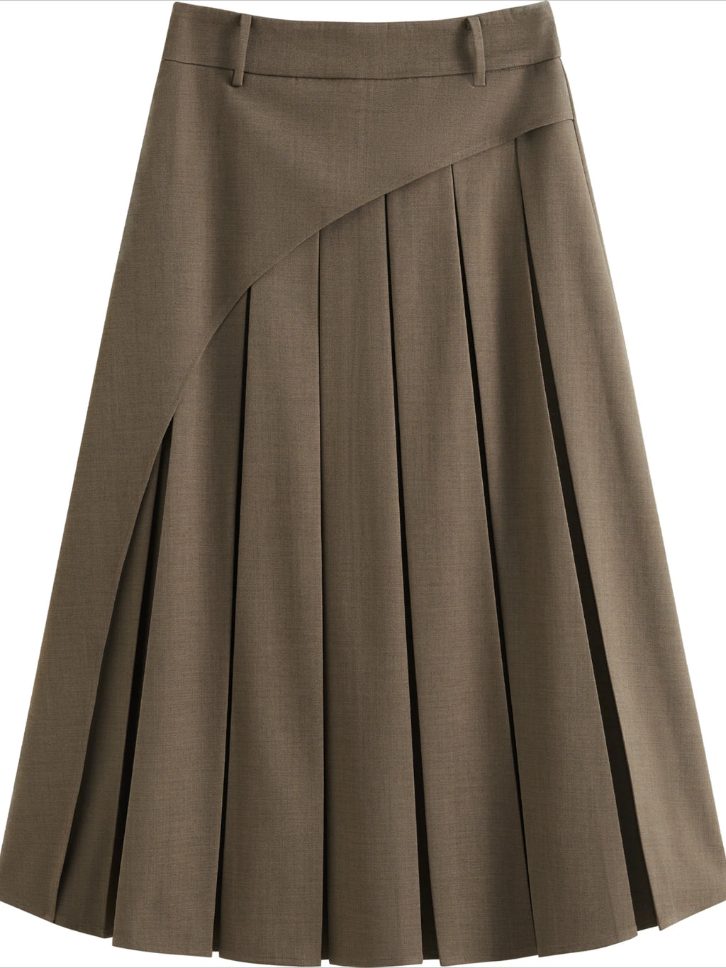 FSLE Women Winter Skirts Asymmetric Design Female Brown Pleated A-LINE Skirt Winter Thicken Long Twill Skirt 24FS14622