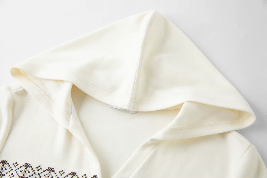 Plus-Size Women's Soft Warm Touch Slanted Collar Embroidered Top with Attached Hood Winter 2025 New Arrival Long Sleeve