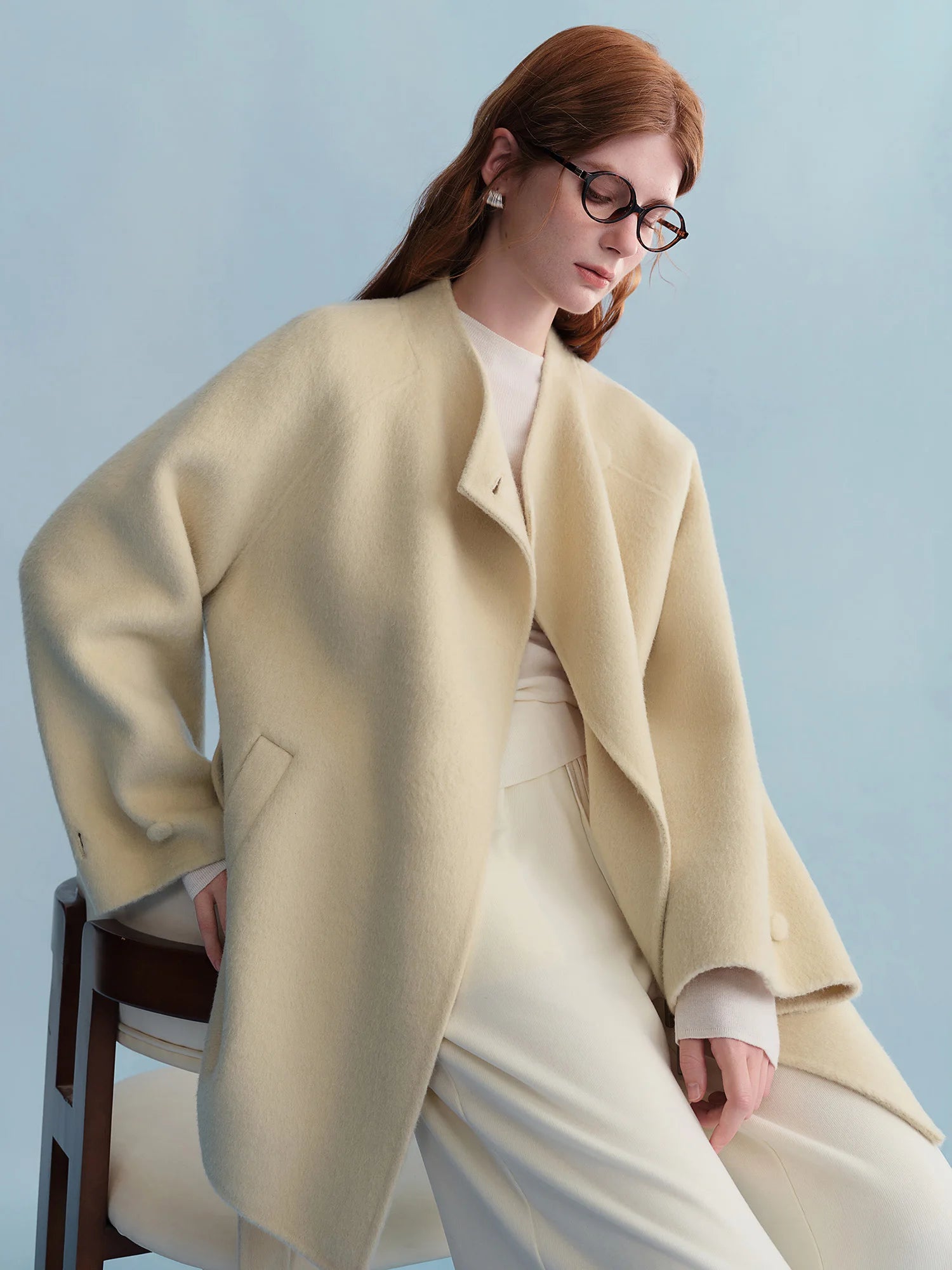 Winter 2025 Women's Short Alpaca Blend Coat - Double Faced Wool Blend Tweed Jacket with Stand Collar Casual Elegance