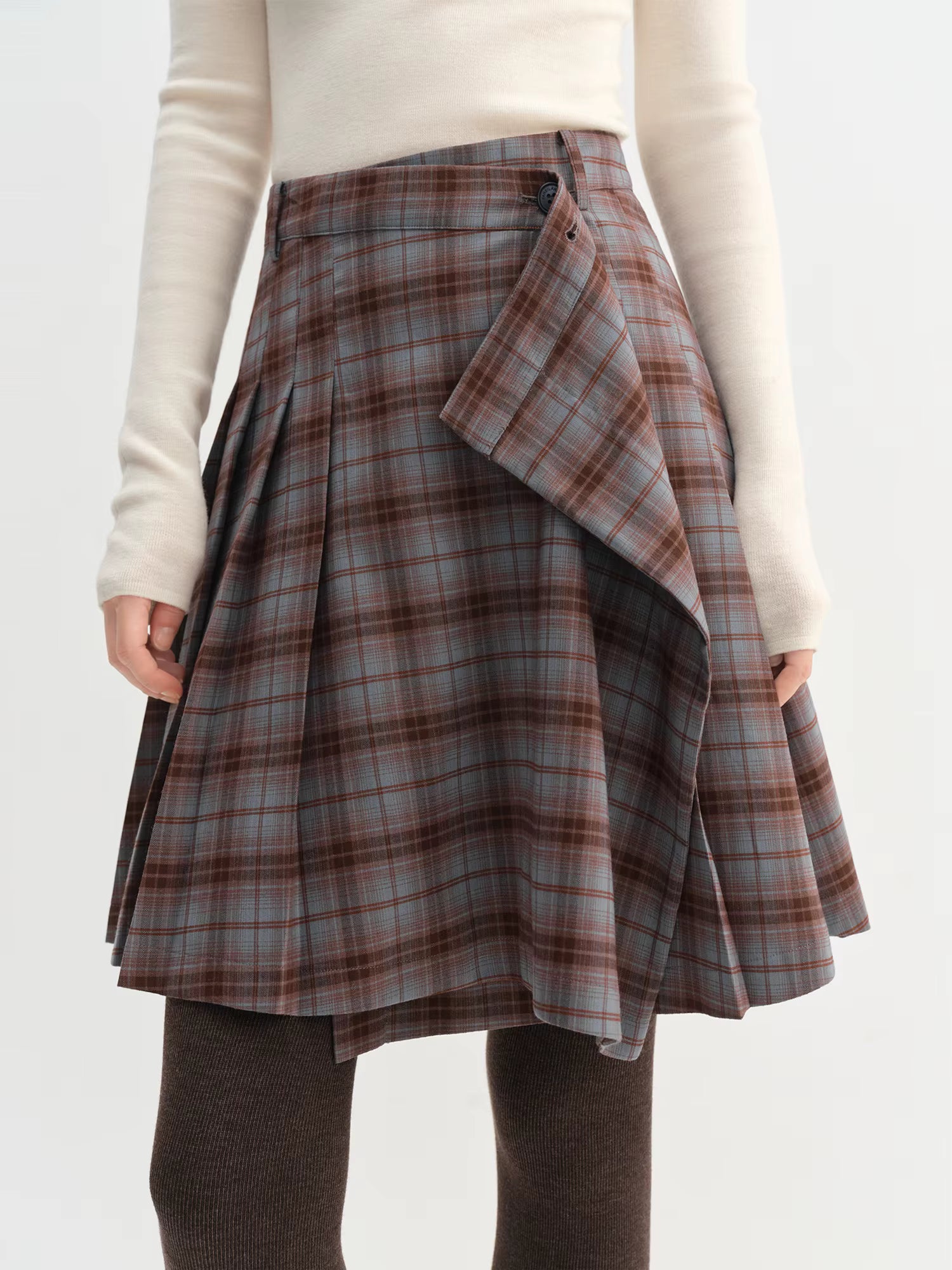 Vintage Irregular Plaid Skirt 2025 Winter New Pleated Mini Skirts Women Korean Style Commuting Streetwear Classic