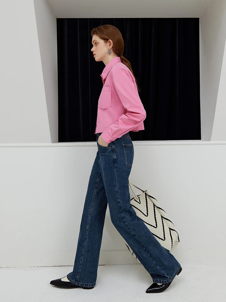 FSLE High Street Style Bootcut Jeans for Women 2023 Autumn New Look Slim Tall Trousers Casual High Waist Full-length Jean Female