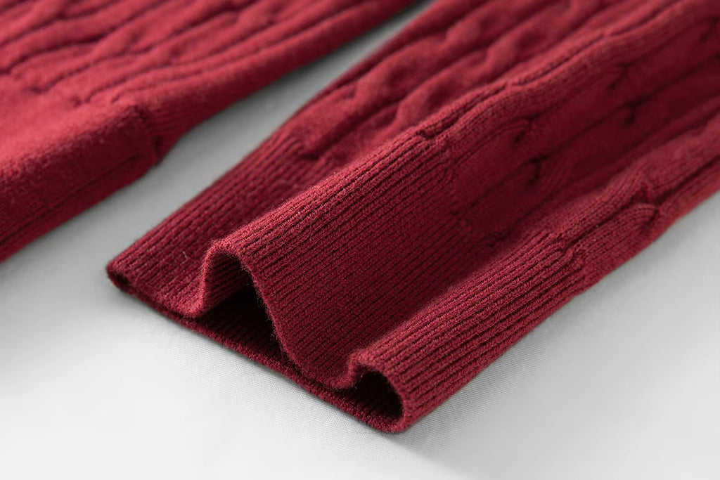 Contrast Color V-neck Cable Knit Sweater 2025 Winter New Products Long Sleeve Pullovers Solid Leisure Korean Style