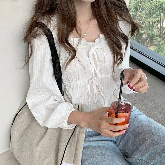 New Spring Women White Linen Cotton Blouses Girls Casual Shirt Women Long Sleeve Tops Korean Femme Soft Blusas 11700