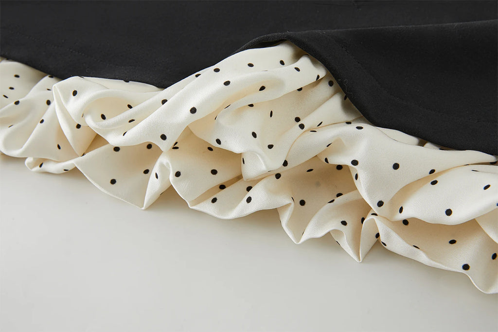 FSLE French Elegant Retro Contrast Dress Women Summer 2025 New Arrival Polka Dot Bow A-line Straight Chic Dress