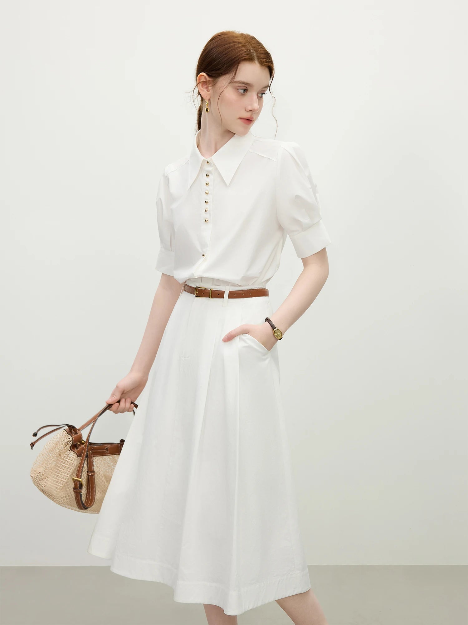 FSLE Elegant Temperament Style Commuting Lapel Short-sleeved Shirt For Women 2025 Summer New Design Formal
