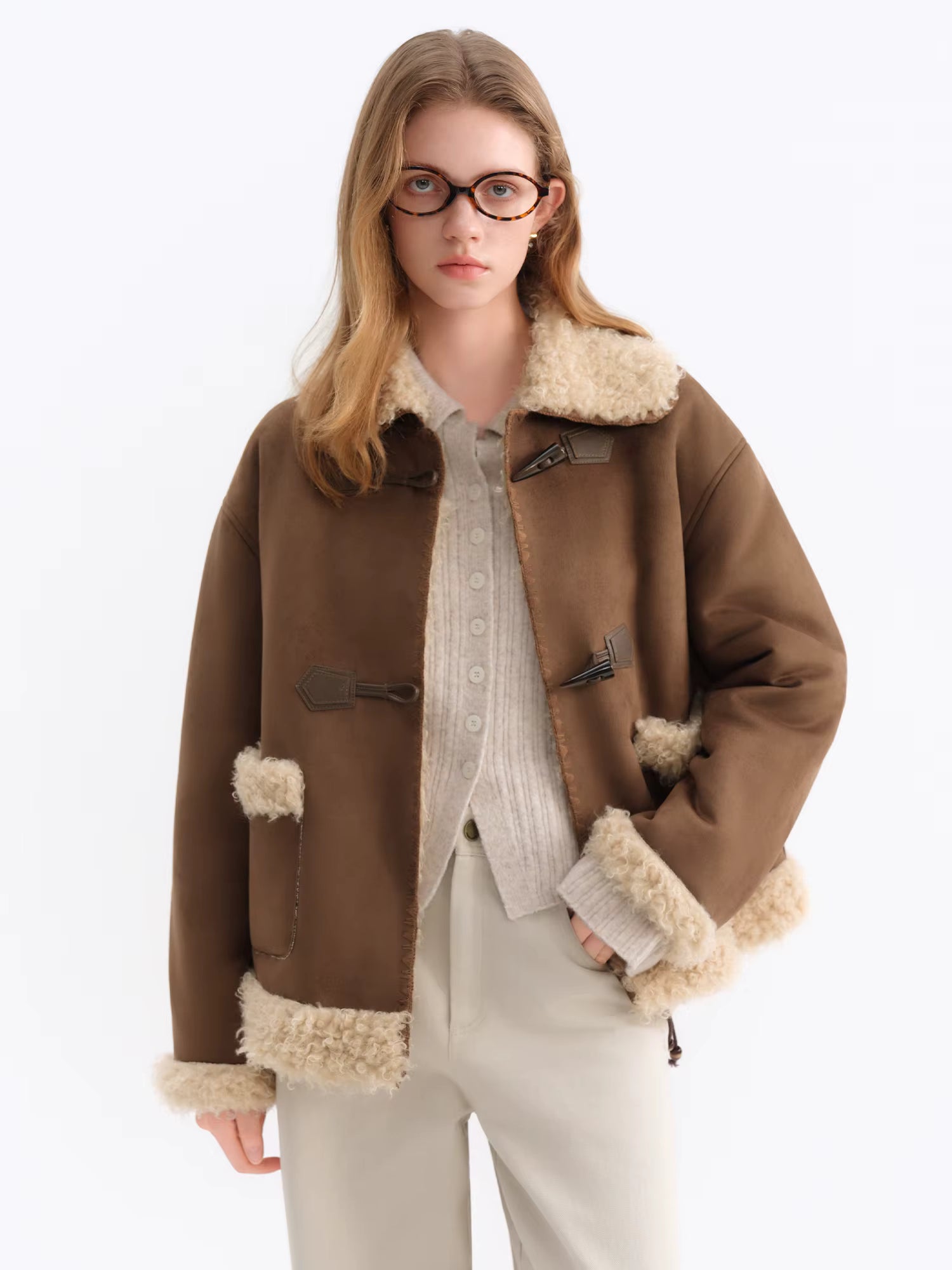 Retro Design Suede Lambskin Coat for Women Winter 2025 New Imitation Fur Jackets Warm American Style Leisure Loose