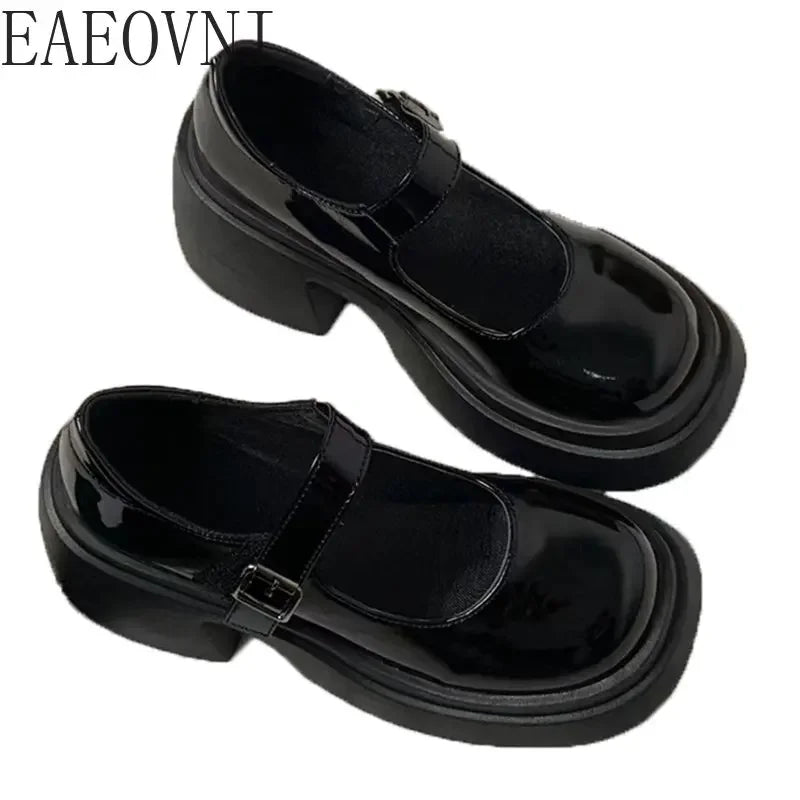 Platform Mary Jane Shoes 2024 New Women's Shoes Women Thick Heels Trendy Street Lolita Shoes Round Toe Ankle Strap  Pumps