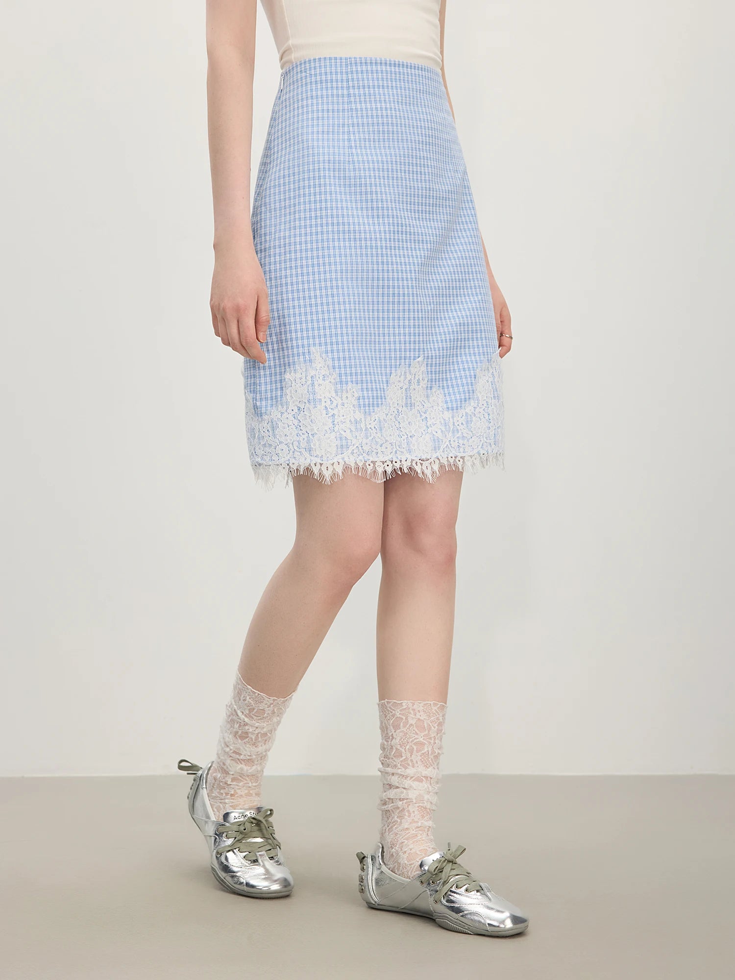 FSLE Sweet Style College Doll Collar Striped Shirt Skirt For Women 2025 Summer New Arrival Lace Stitching Chic Set HolidayOutfit