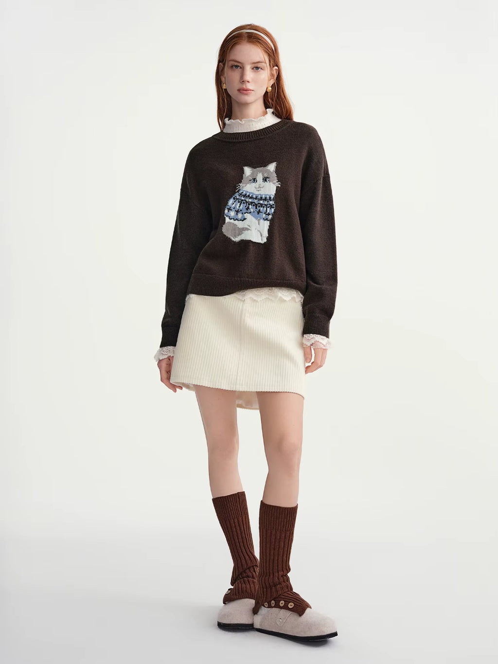 2025 Winter Women's Fun Animal Pattern Jacquard Knit Sweater - Relaxed Fit Round Neck Slimming Pullover for Casual Comfort