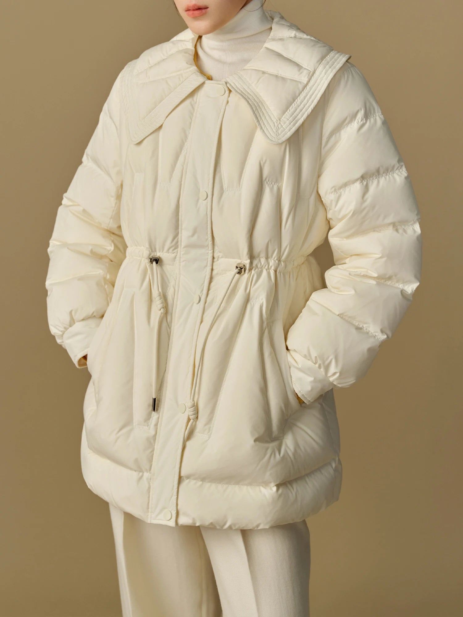 DUSHU 150.1G Filling Amount White Down Jacket For Women 2024 Winter White Duck Down Light Warm Down Coat 24DS84047