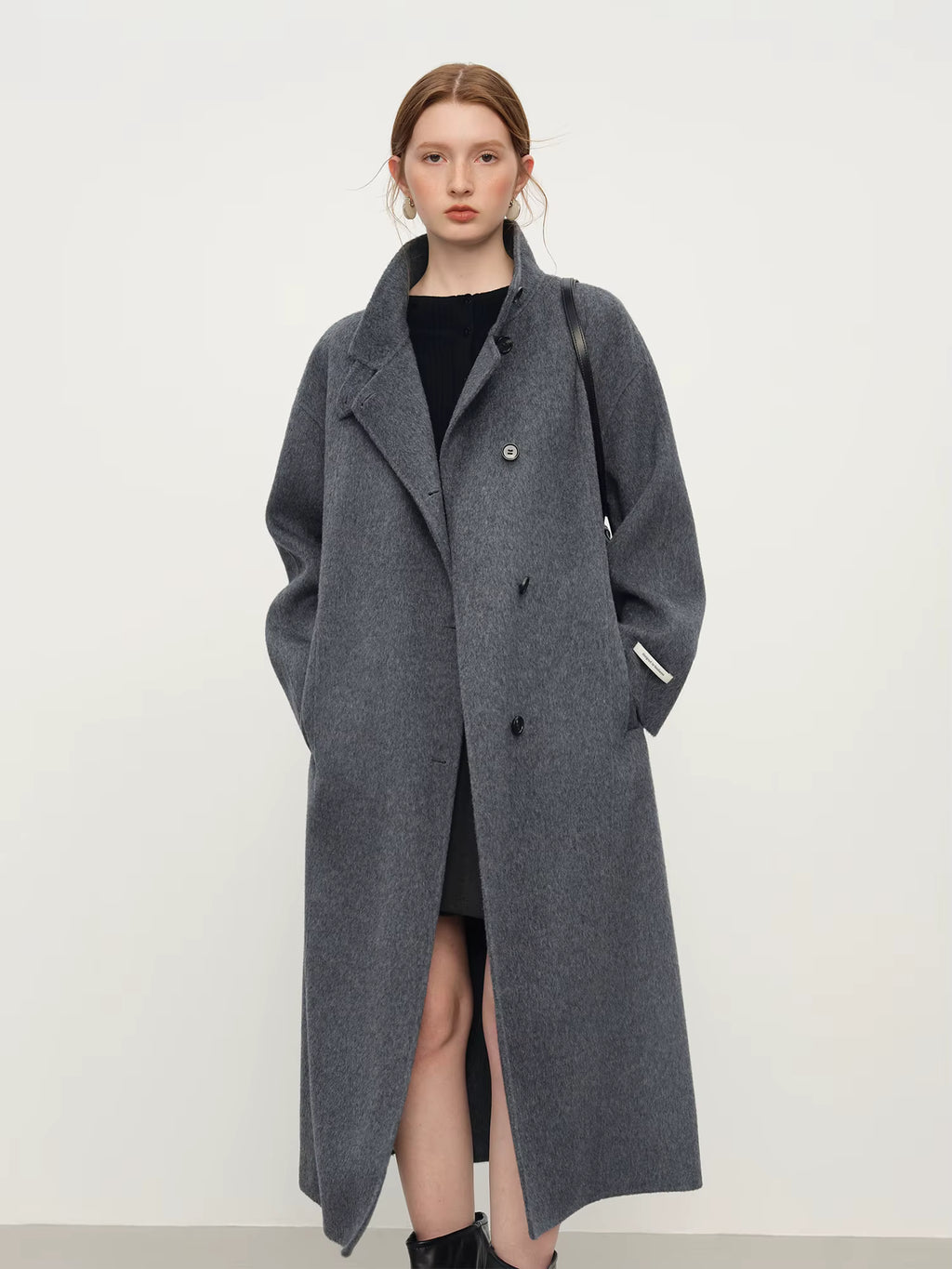 2025 New Women's Elegant Stand Collar 100% Wool Double-Faced Long Coat Diamond-Shaped Tailoring Autumn Winter Outerwear