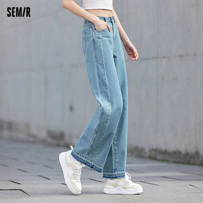 Semir 2024 Jeans Women Raw Edge Wide-Leg Pants Spring New Slimming Leg-Length Floor-Length Pants