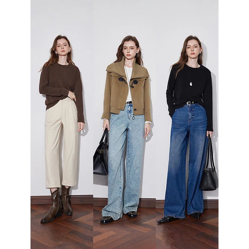 TOYOTUH Women Long Sleeve T-shirt 2024 Autumn and Winter New Fleece Round Neck Thicking Warm Basic Shirt Tops