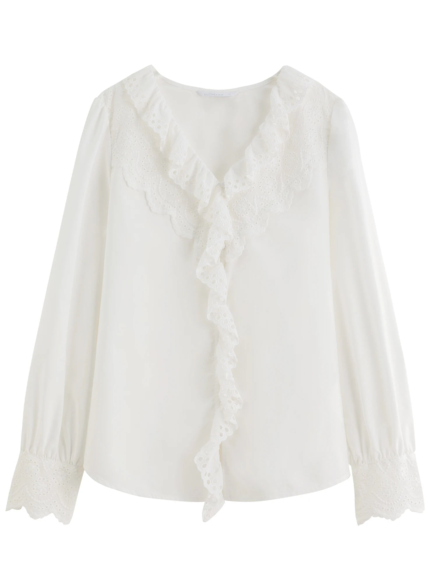 DUSHU Lace Hollow-out White Shirt 2025 Autumn New V-neck Top Elegant Temperament Stylish Office Lady Commuting Korean Style