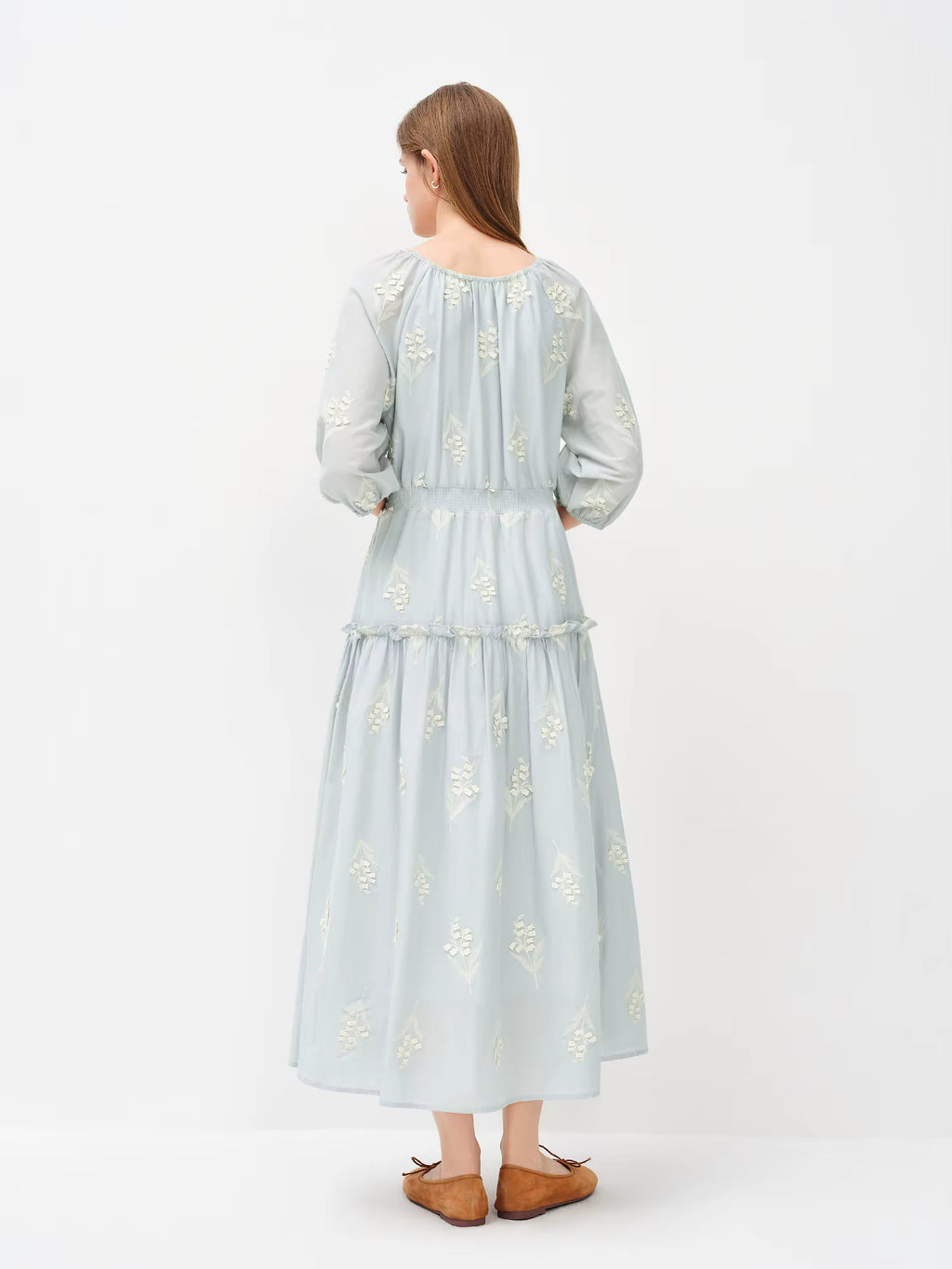 2026 Spring Women's Ethereal Textured Floral Embroidered Dress - Lily of the Valley Inspired Mid-Length Midi for Spring