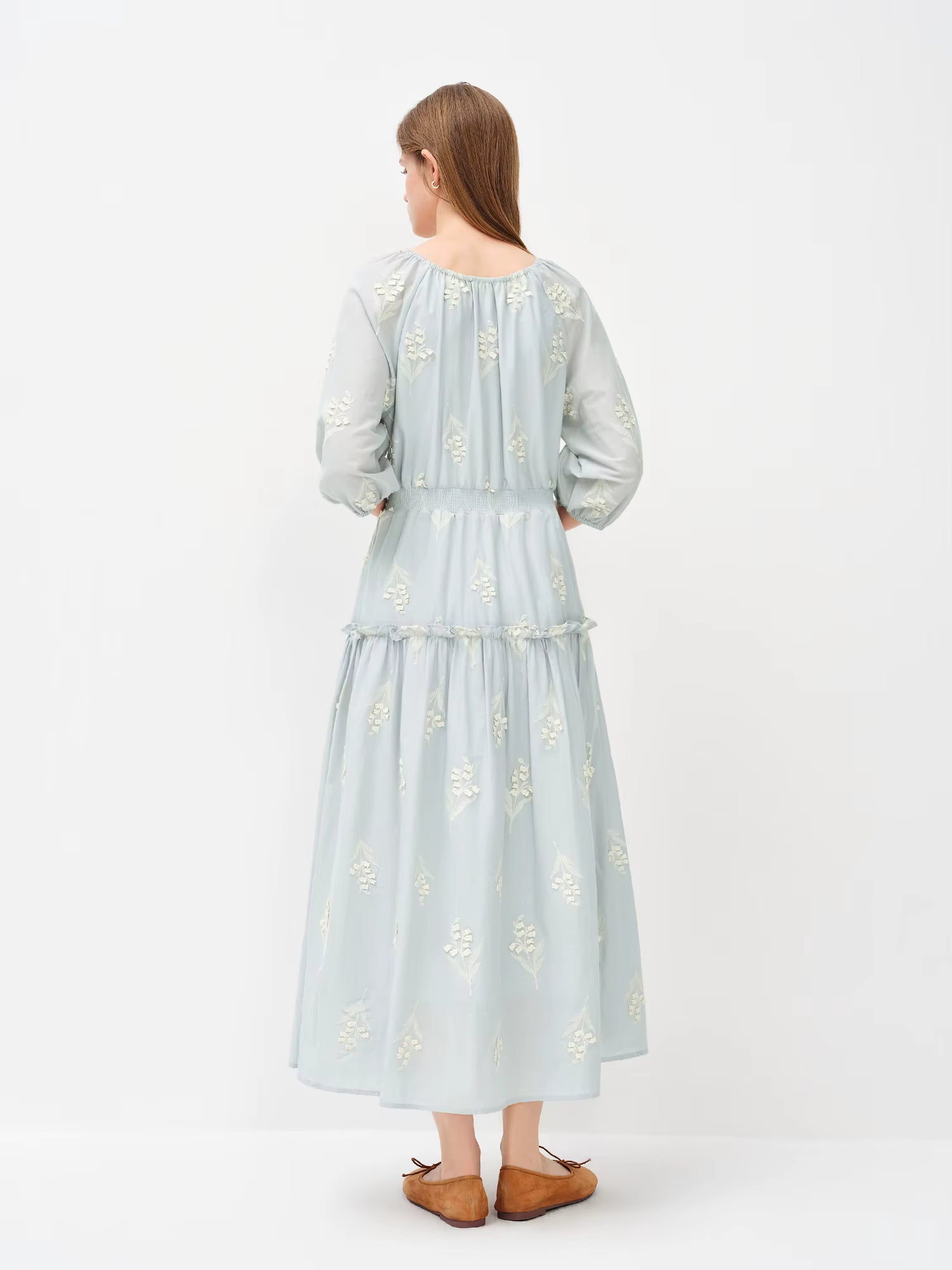 2026 Spring Women's Ethereal Textured Floral Embroidered Dress - Lily of the Valley Inspired Mid-Length Midi for Spring