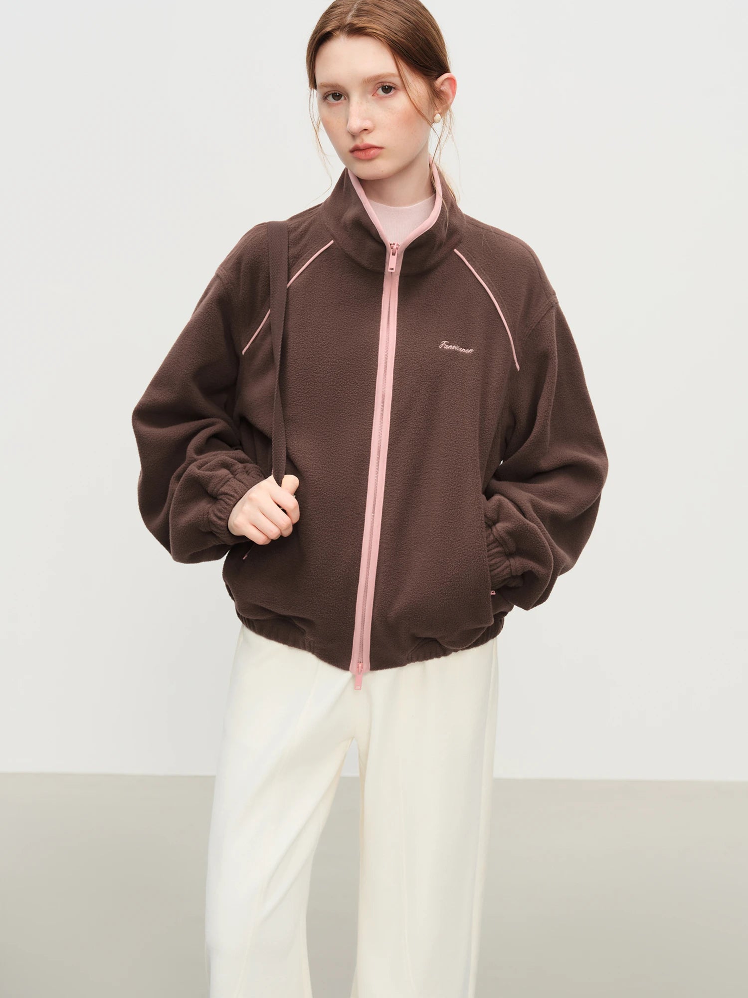 FSLE Stand Collar Raglan Casual Style Jacket for Women 2025 Autumn New Contrast Color Windproof Short Jacket All-match