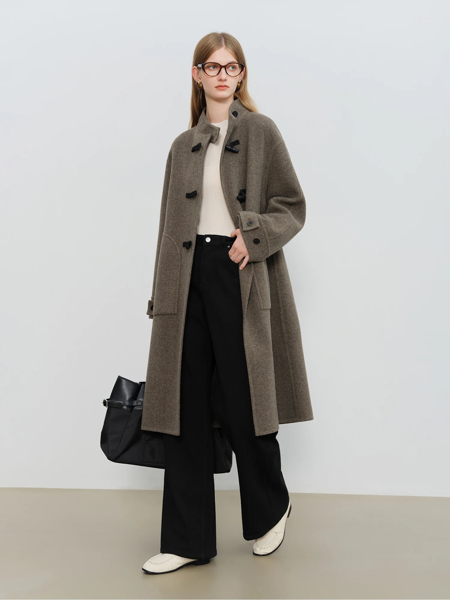 Crafty Studio Wool Coat for Petite Women with Horn Buttons, Standing Collar, and Double-Faced Design 2025 New