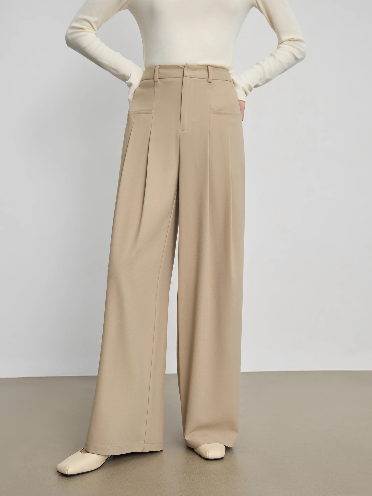 ZIQIAO Petite Size Versatile Wide Leg Casual Pants for Women 2024 New Style Slim Floor Length Pants Crotch Covering Pants