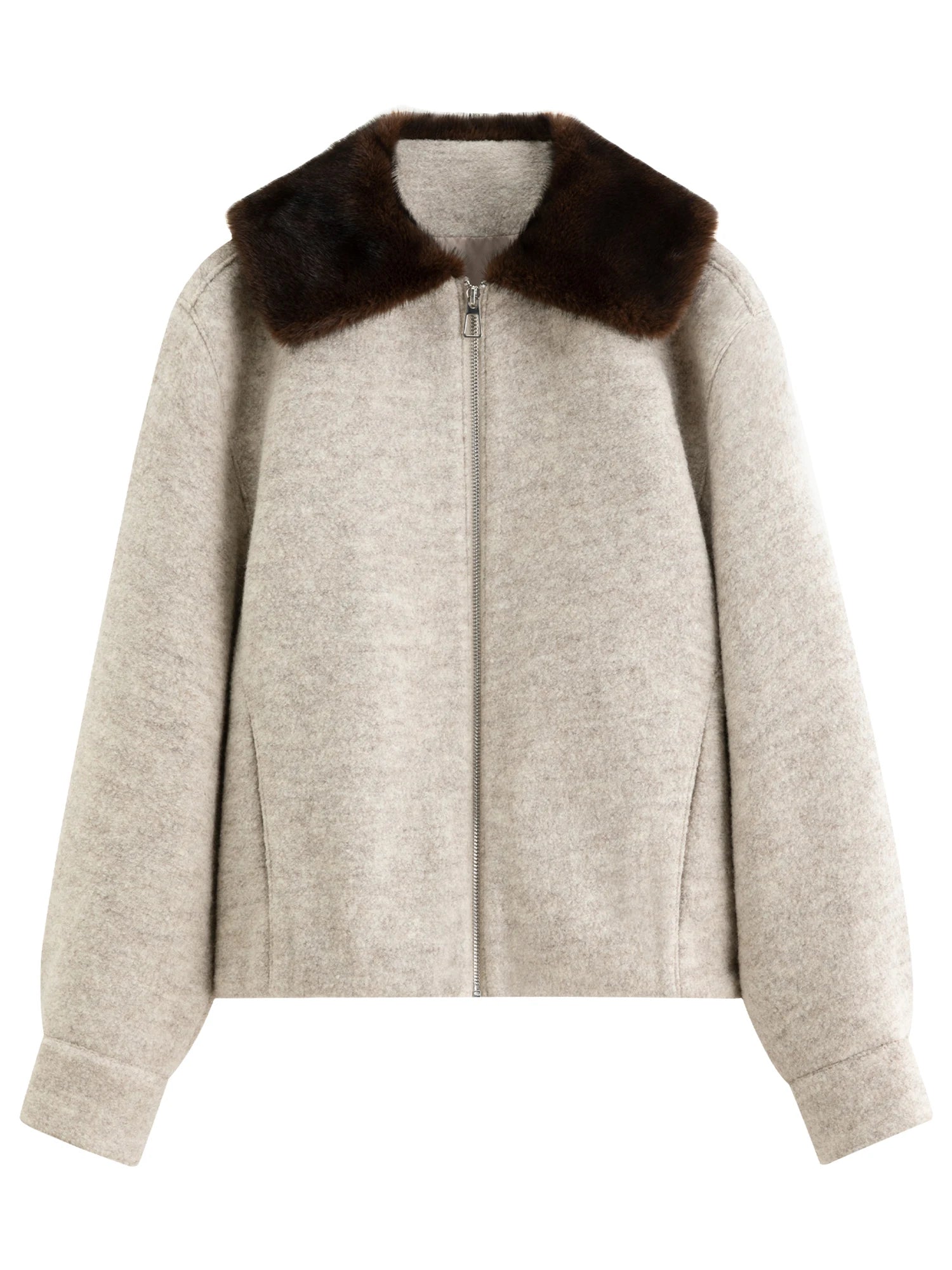 Roma-style Wool-Blend Jacket with Fake Fur Collar Vintage Pleated Short Coat for Women Winter 2025 New Arrival Winter Coat