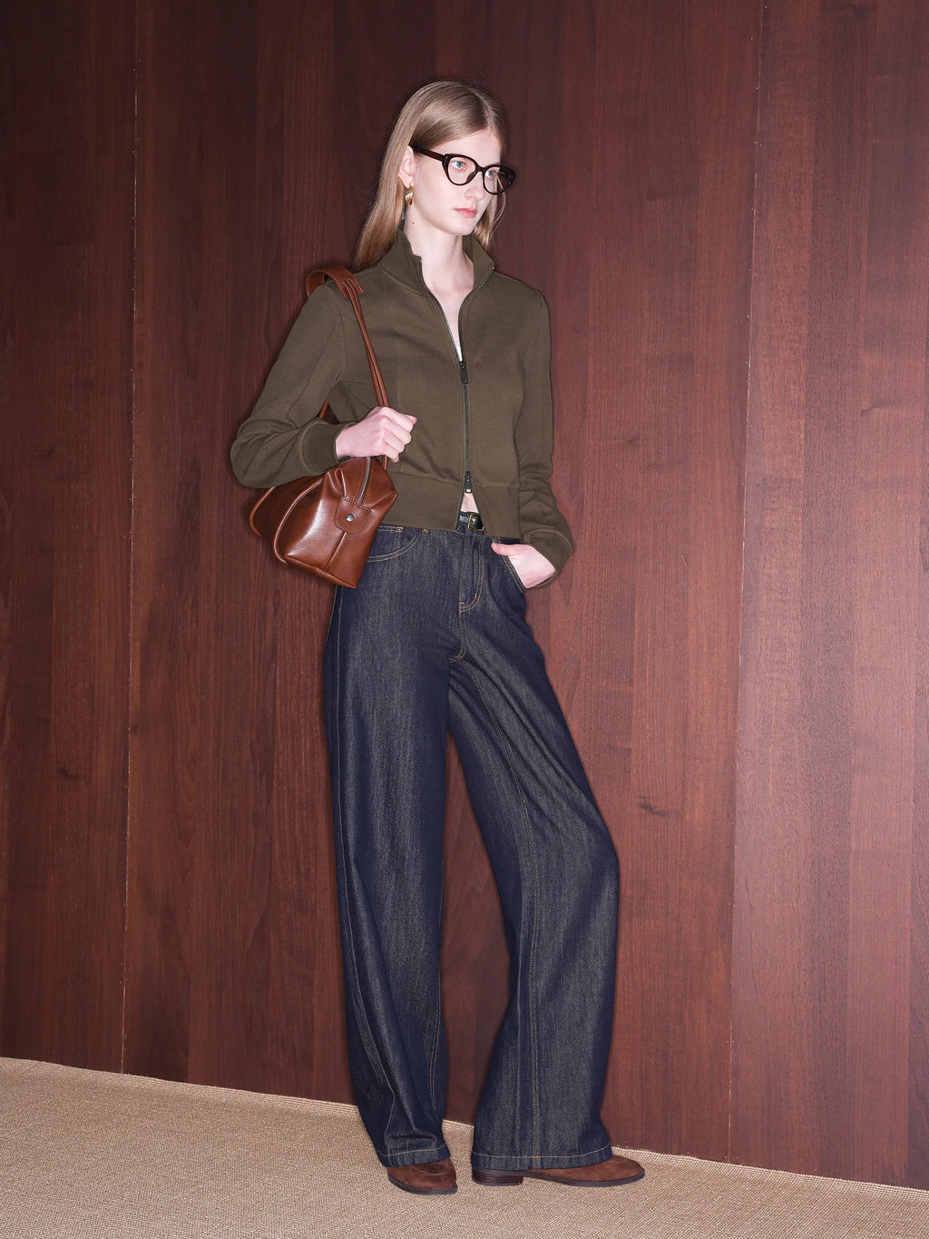 ZIQIAO Petite Stand-Up Collar Hoodie Jacket 2025 New Autumn Collection Waist Cinching Slimming Open-Front Top