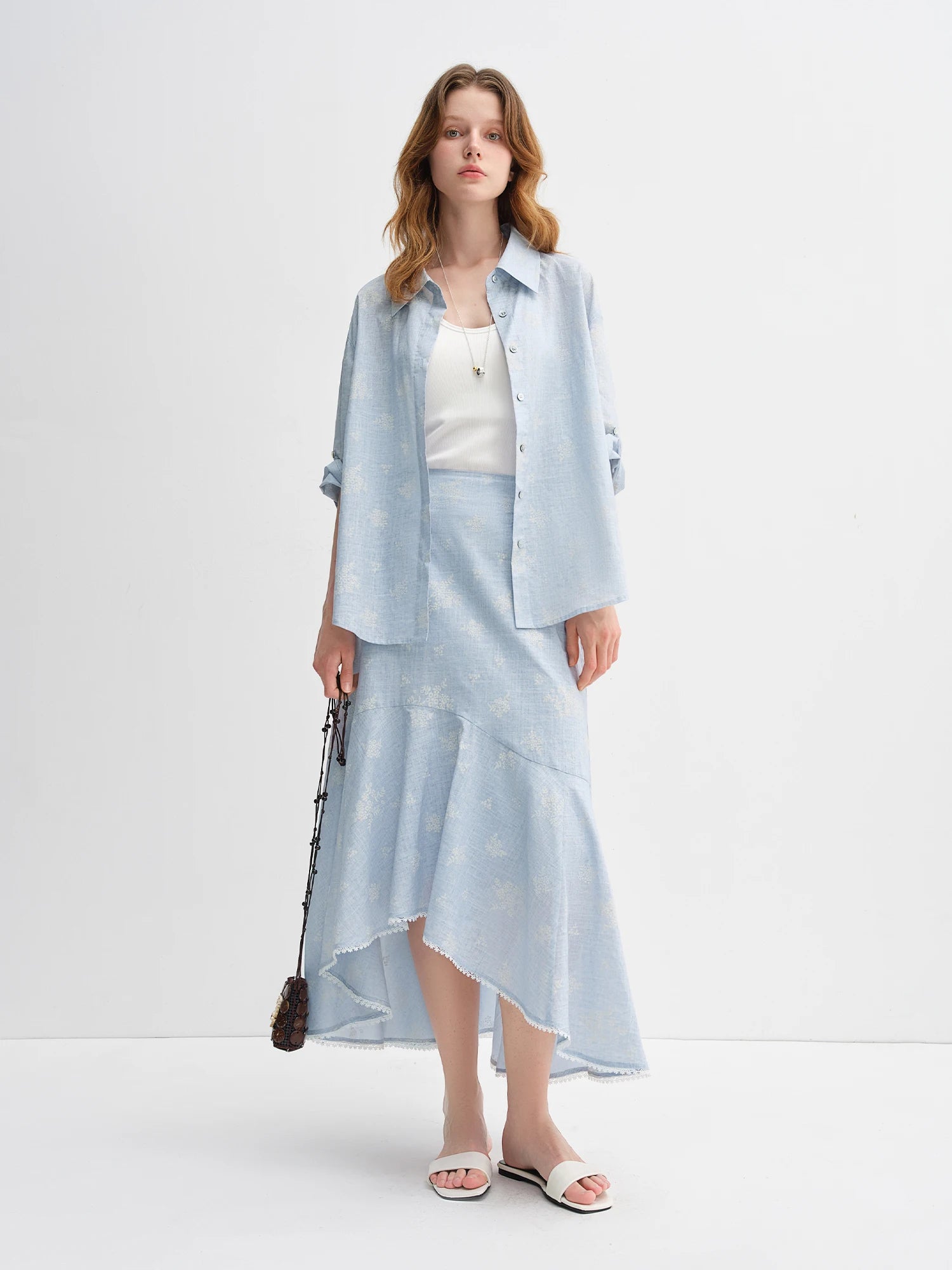 DUSHU Women Vibrant Color Print Shirt and Skirt Two-Piece Set, 2025 Fall New Arrival Elegant Fashionable Set