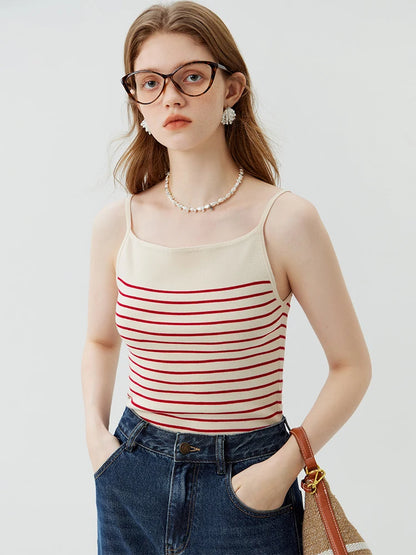 FSLE American Retro Style Striped Camisole for Women 2023 New Autumn Short Slim Casual Sleeveless Knitted Top Tank Female