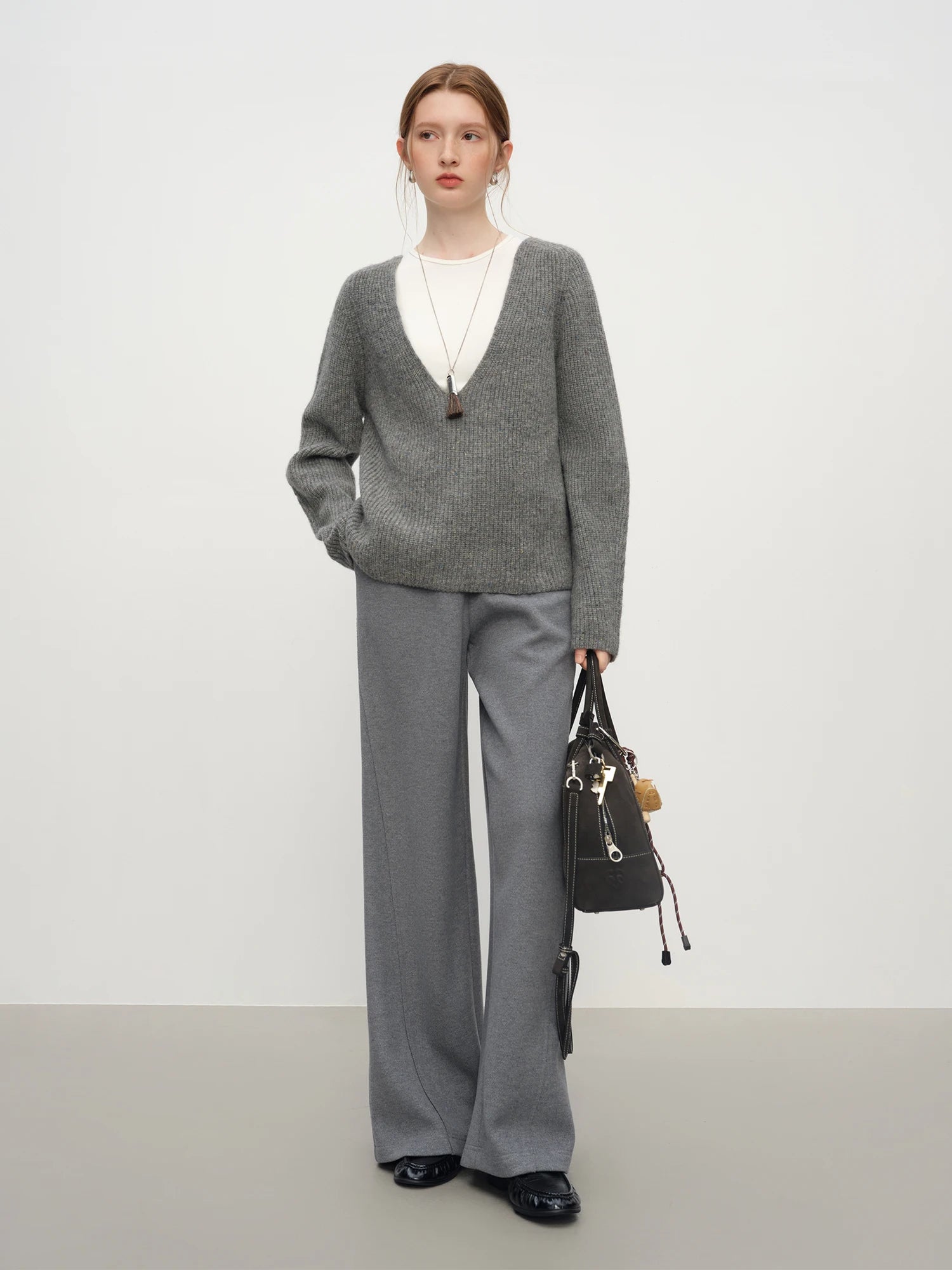 FSLE Relaxed Lazy Straight-leg Versatile Knitted Casual Pants Women Solid 2025 Winter New Slim Pants