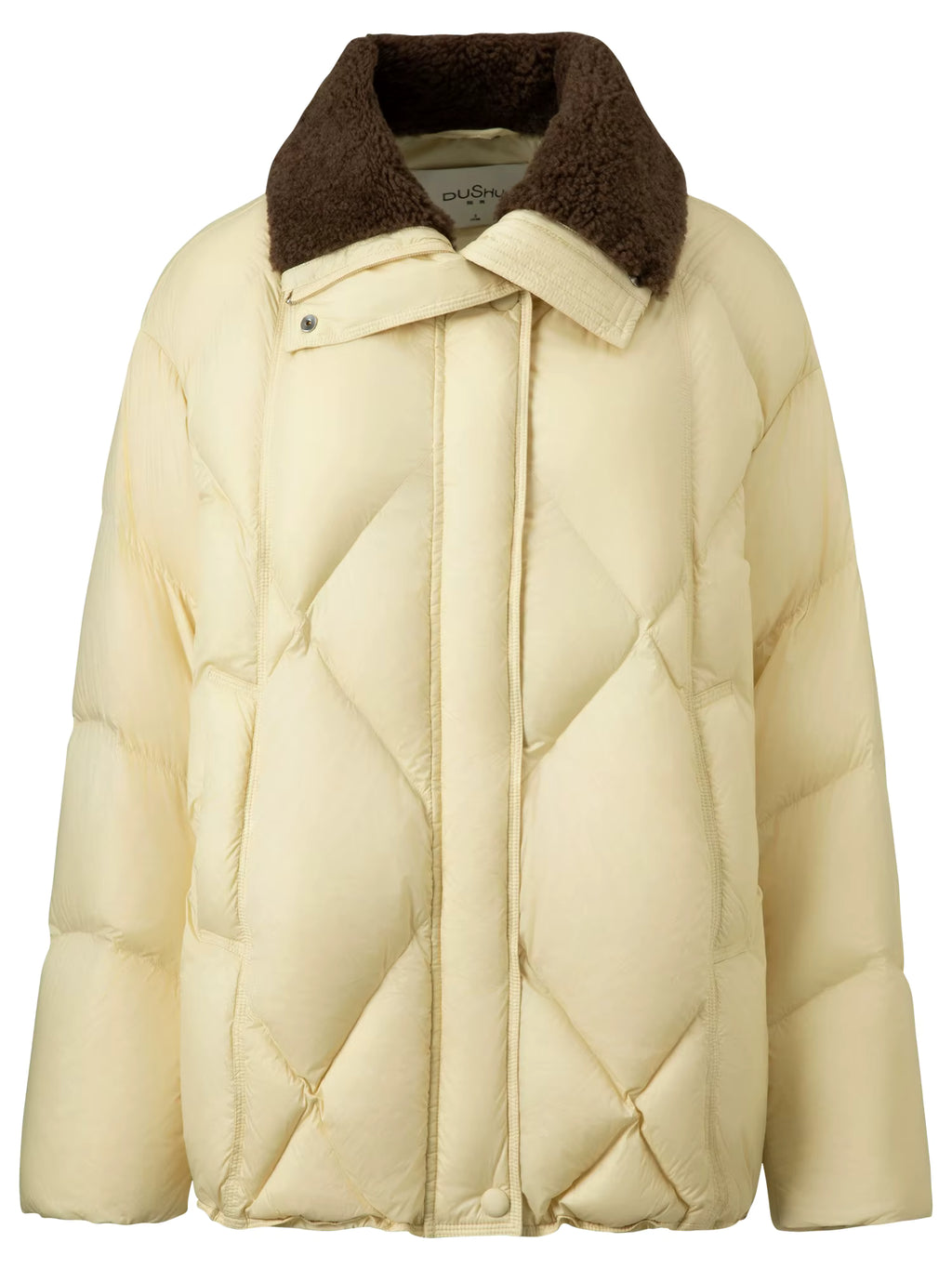 Furry Lapel Quilted White Duck Down Coats Women Casual Daily Retro Simple Loose Short Warm Coat Contrast Color Girlish BF