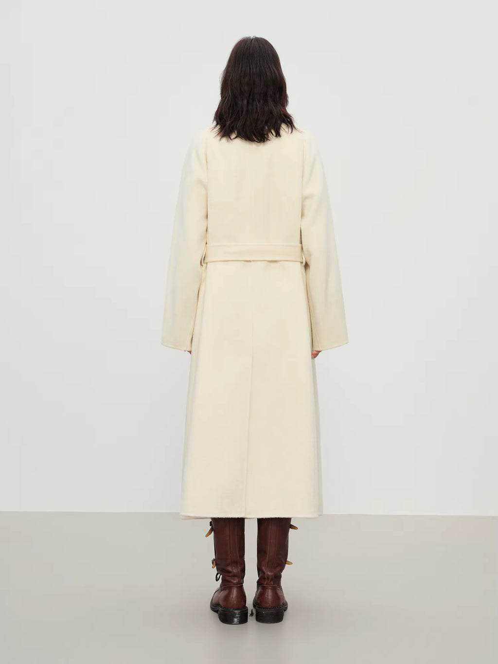 2025 New Women's Elegant Stand Collar 100% Wool Double-Faced Long Coat Diamond-Shaped Tailoring Autumn Winter Outerwear