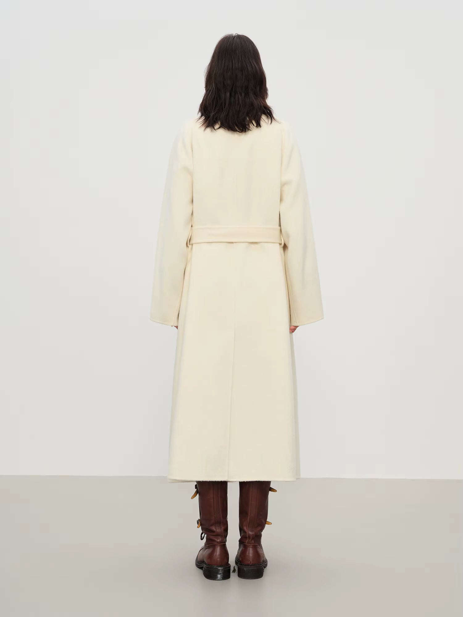 2025 New Women's Elegant Stand Collar 100% Wool Double-Faced Long Coat Diamond-Shaped Tailoring Autumn Winter Outerwear