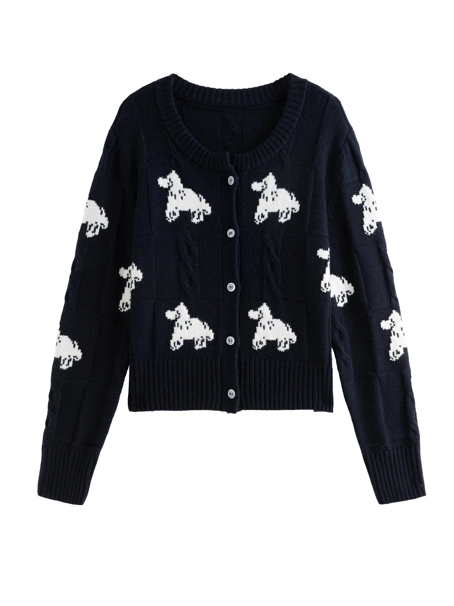 DUSHU Women's Animal Pattern Design Wool Knitted Cardigan 2024 Winter New Fashion Casual Versatile Warm Knitwear 24DS84105