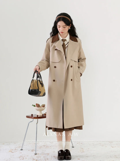 ALXNAN Women Trench Coat 2024 Autumn Winter Korean Style Lapel Collar Adjustable Waist Fashion Casual Coat Female LXN31591