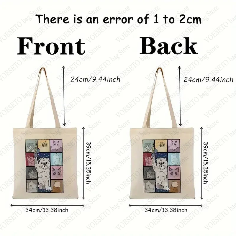The Eras Tour Cat Version Pattern Canvas Tote Bag Taylor Shopping Bag TS Merch Cute and Funny Cat Shoulder Bags