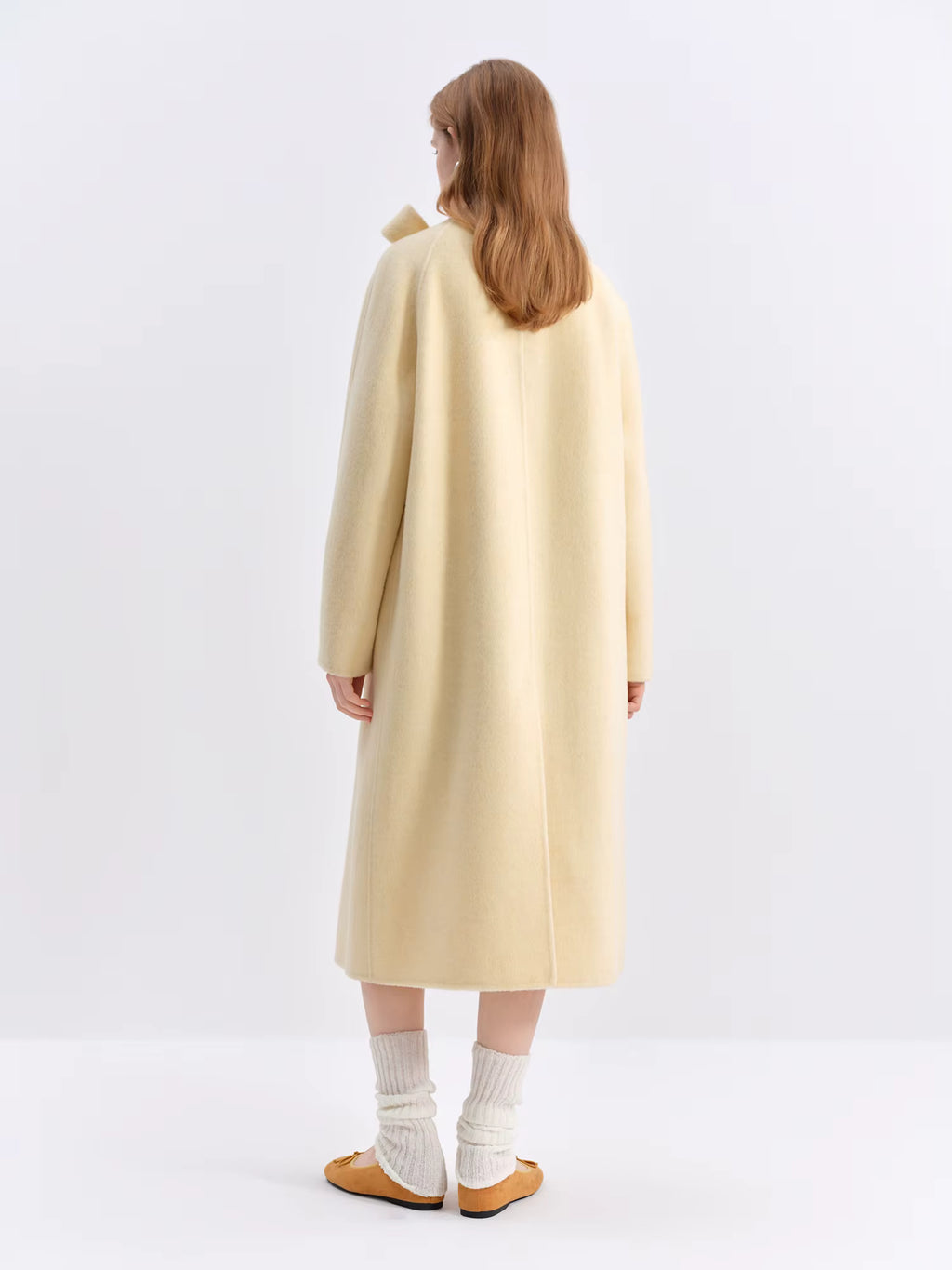 Winter 2025 Women Stand Collar Tie Detail Double Faced Wool Blend Coat - Long Length Elegant Outerwear for Casual Winter