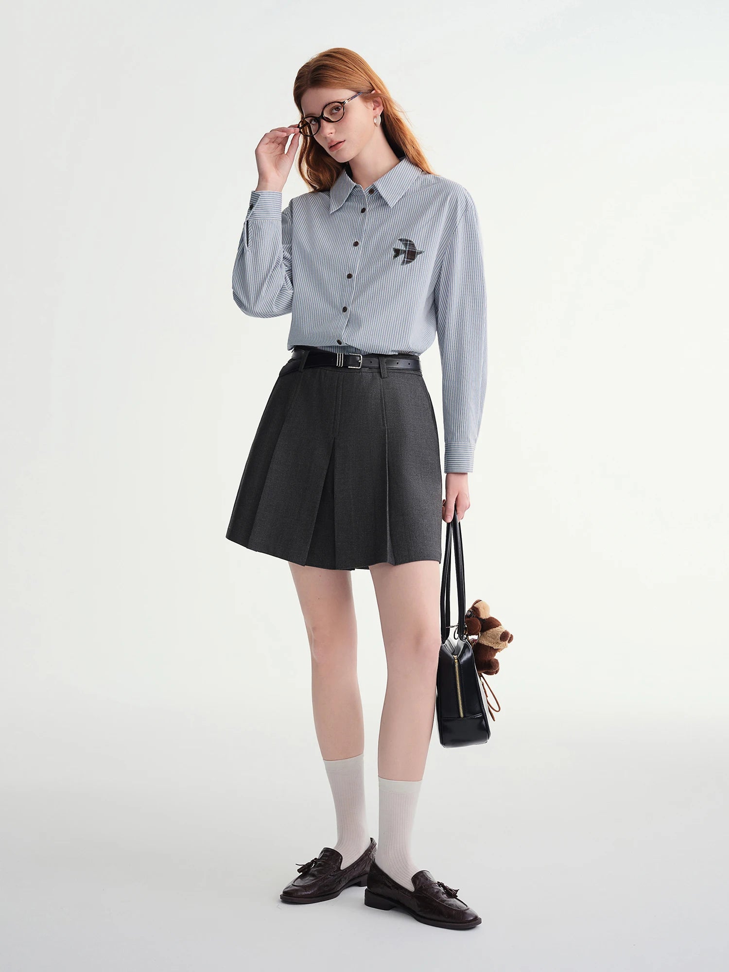 Plus-Size Women Fashion The Birds Artistic Checkered Applique Embroidery Stripe Shirt Winter 2025 Collection Women Shirt
